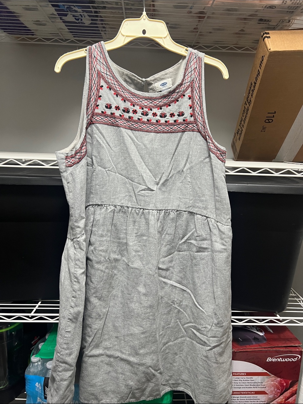 Old Navy Gray Dress with Red Embroidered Yoke